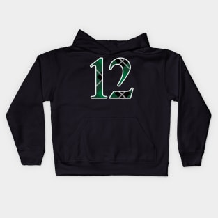 12 Sports Jersey Number Green Black Flannel Kids Hoodie